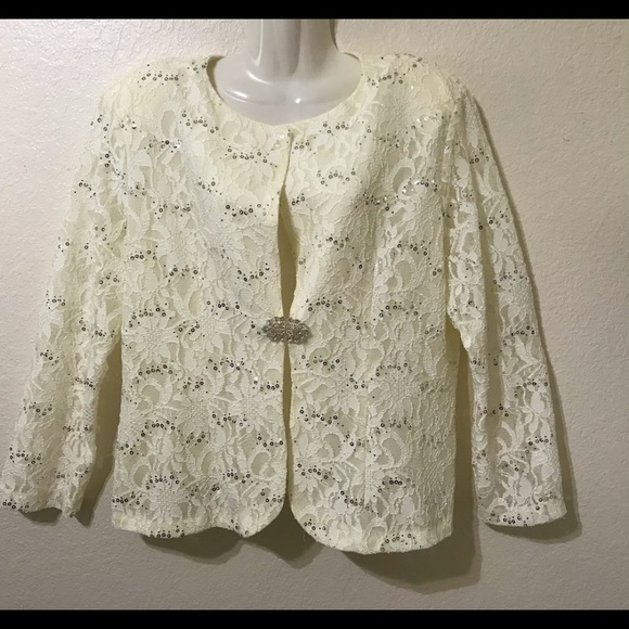 Tops - Ivory lace sequin formal wedding blazer size XL